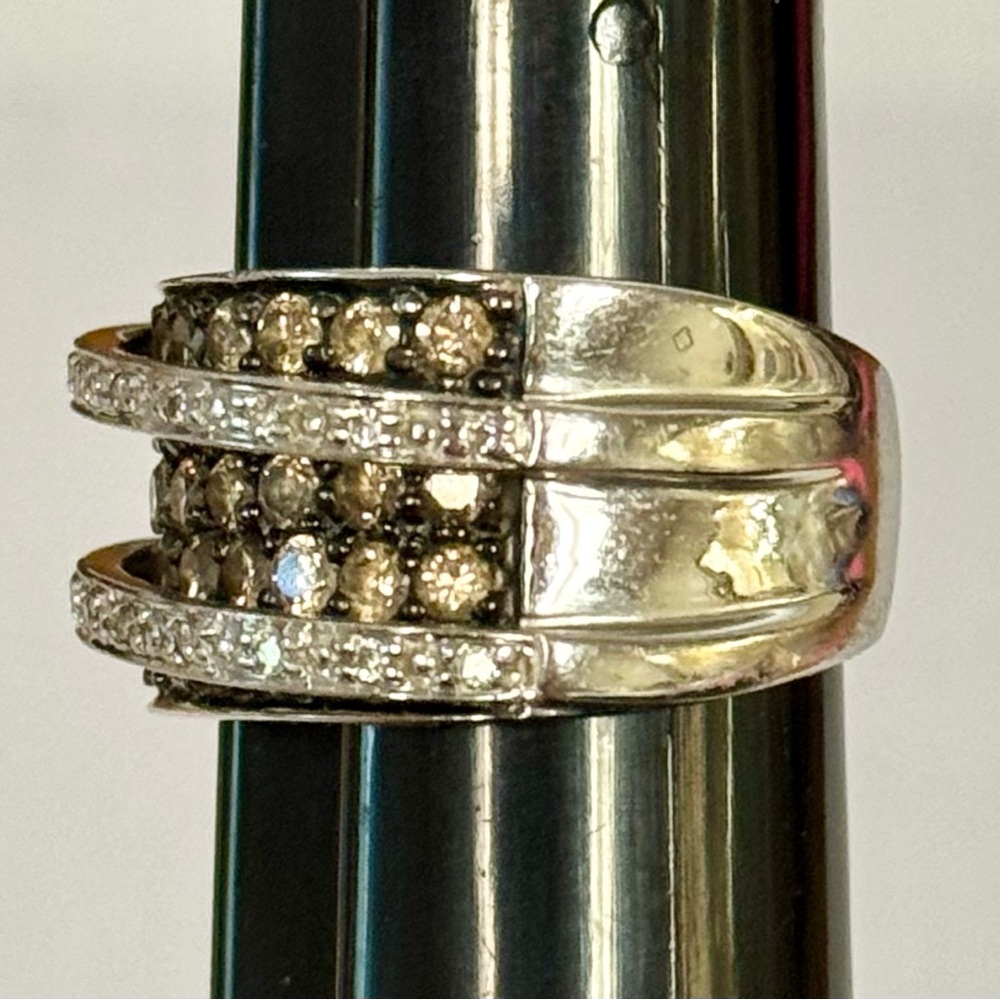 LeVian 18kt White Gold Chocolate And White Diamond Crossover Ring - Picture 2 of 6